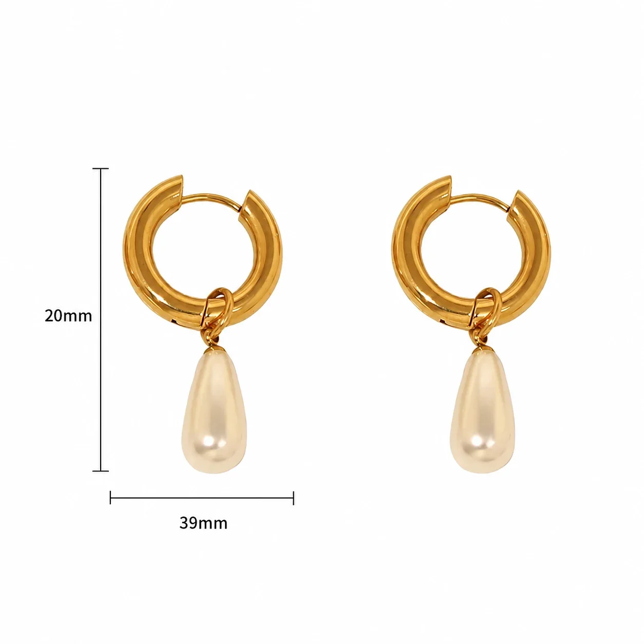 Polished Gold-Plated 316 Steel Huggie Hoop Pearl Drop Earrings