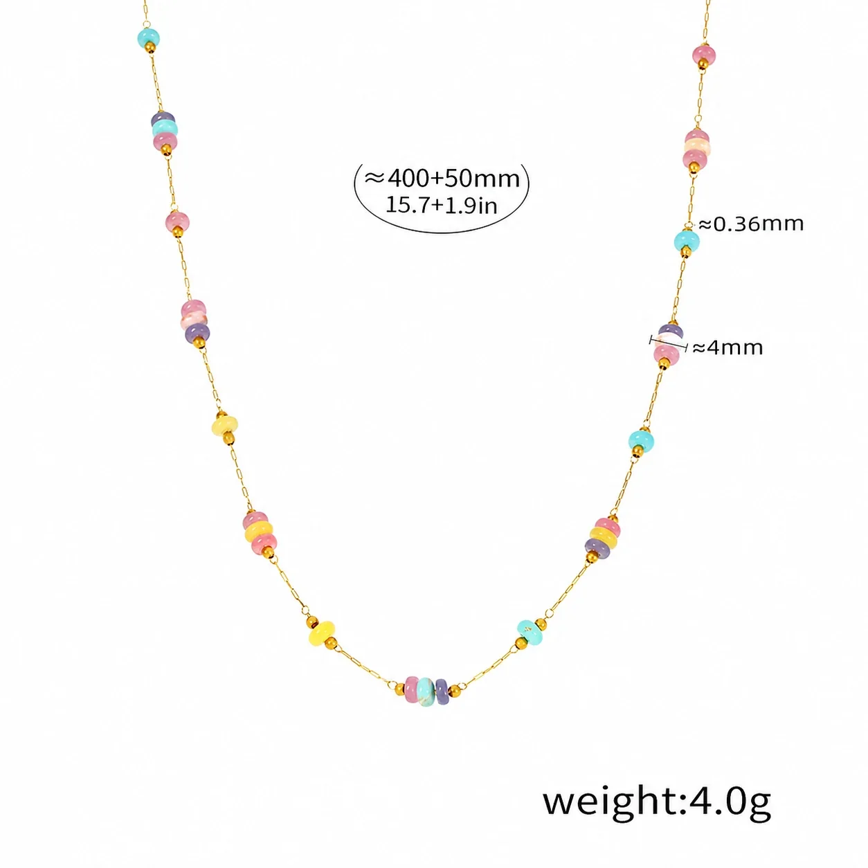 Playful Gold-Plated Stone Bead Cable Chain Jewelry Set - Multicolor Natural Stone