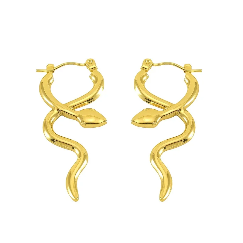Bold 18K Gold-Plated Stainless Steel Snake Hoop Drop Earrings