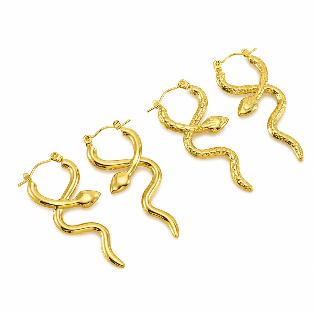 Bold 18K Gold-Plated Stainless Steel Snake Hoop Drop Earrings