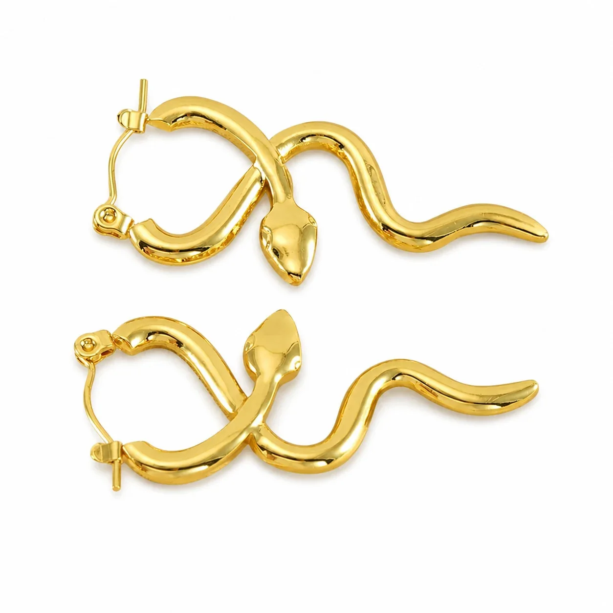 Bold 18K Gold-Plated Stainless Steel Snake Hoop Drop Earrings