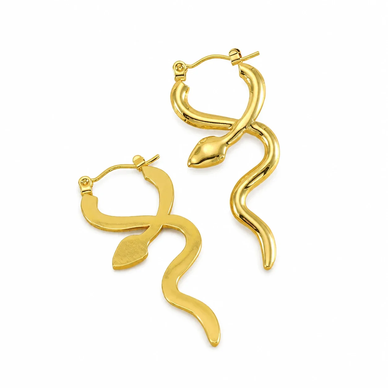 Bold 18K Gold-Plated Stainless Steel Snake Hoop Drop Earrings