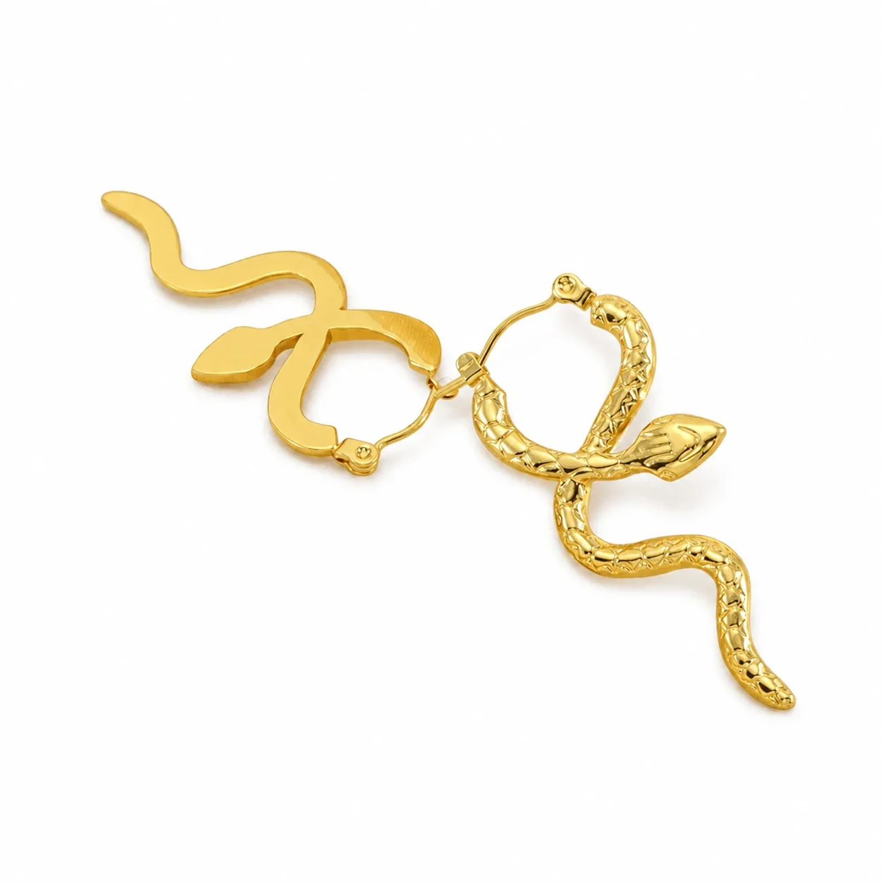 Bold 18K Gold-Plated Stainless Steel Snake Hoop Drop Earrings