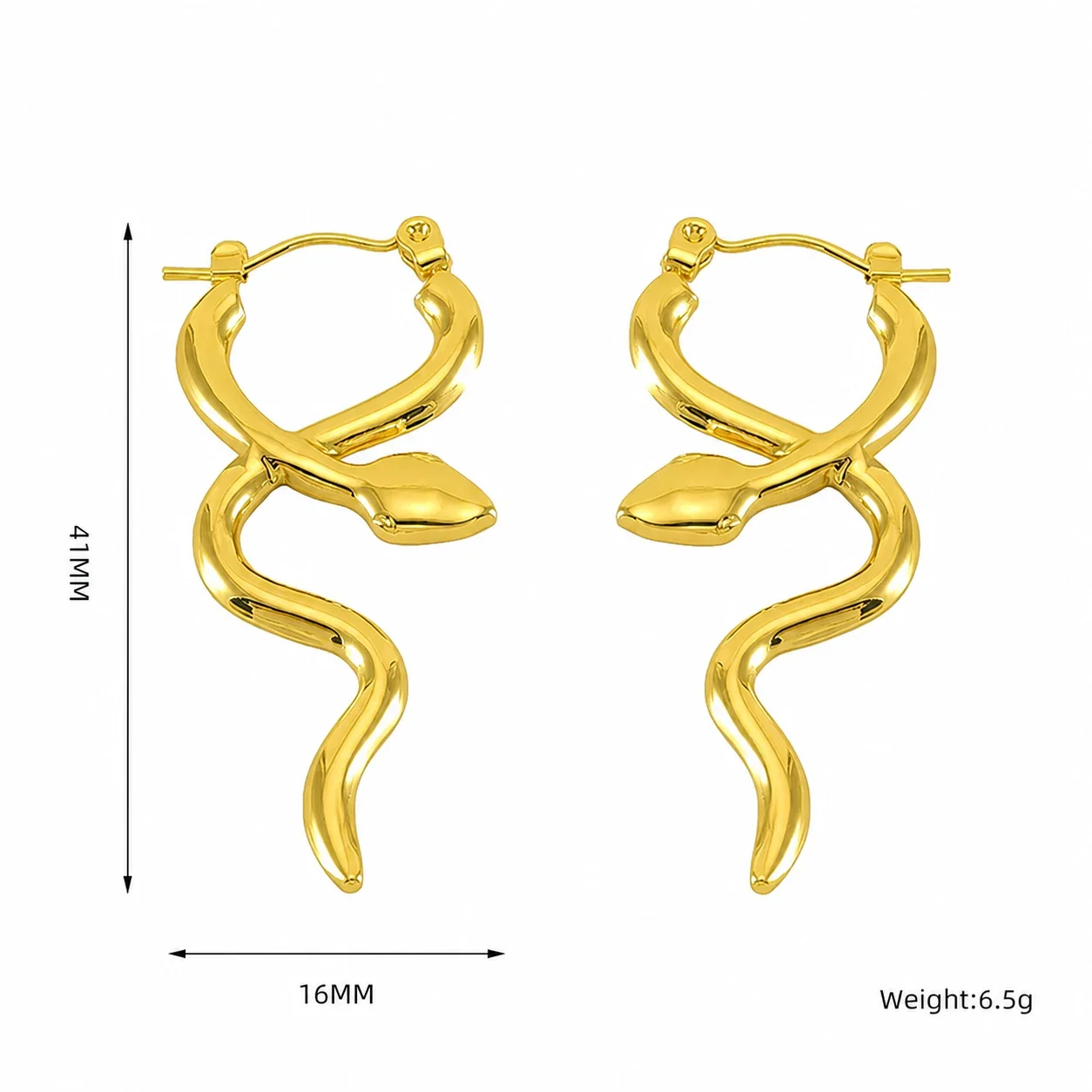 Bold 18K Gold-Plated Stainless Steel Snake Hoop Drop Earrings - Gold Smooth Snake