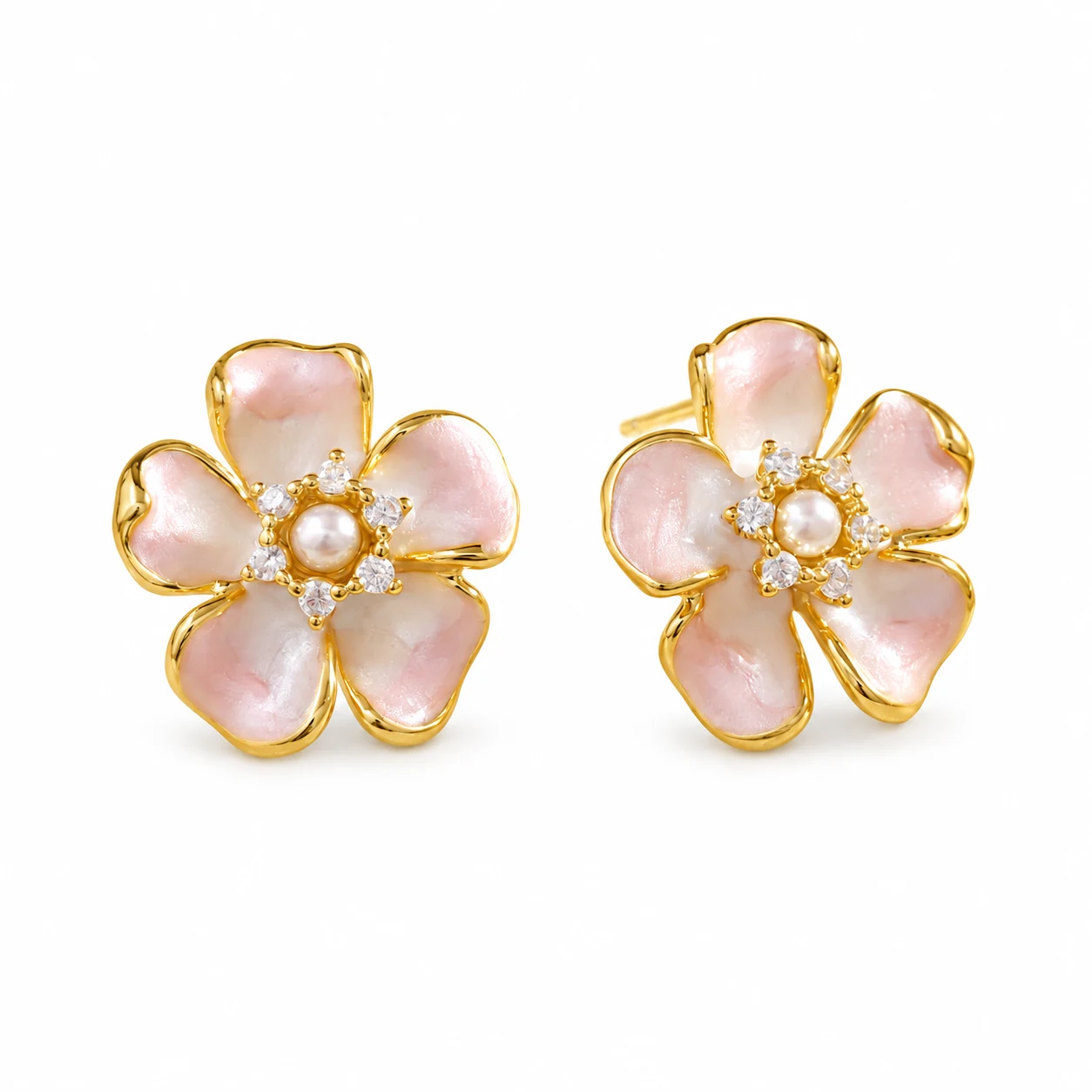 Enamel Flower Copper Stud Earrings
