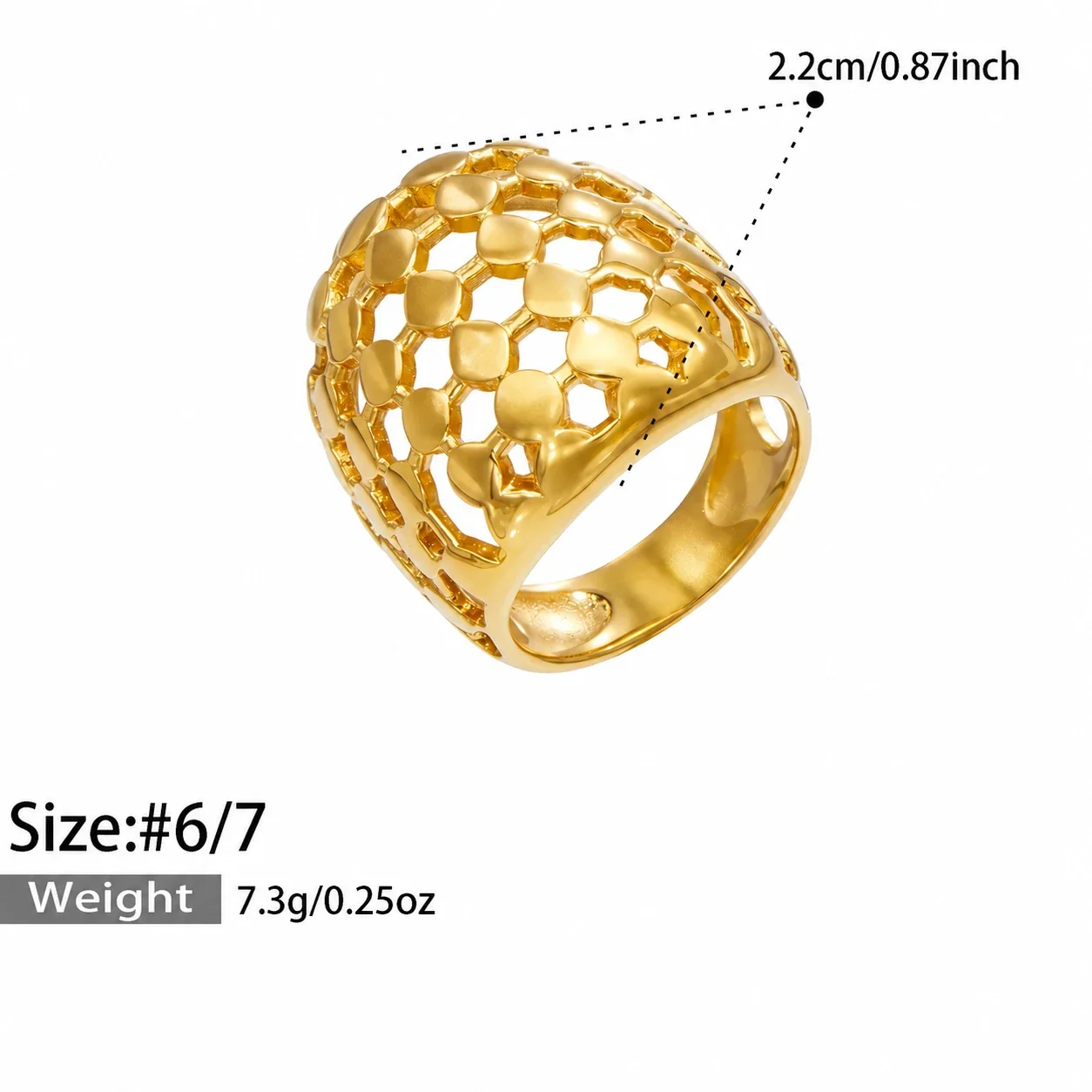 Ring Organic Openwork Brede Band Goud PVD Roestvrij Staal productfoto