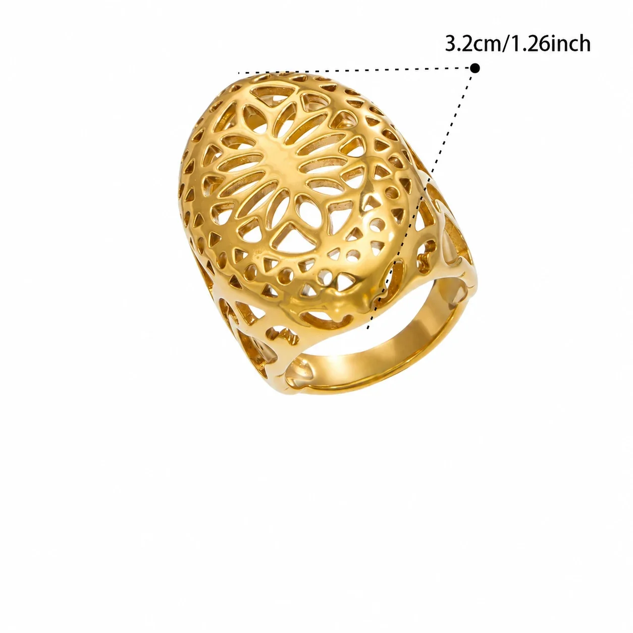 Ring Organic Openwork Brede Band Goud PVD Roestvrij Staal productfoto
