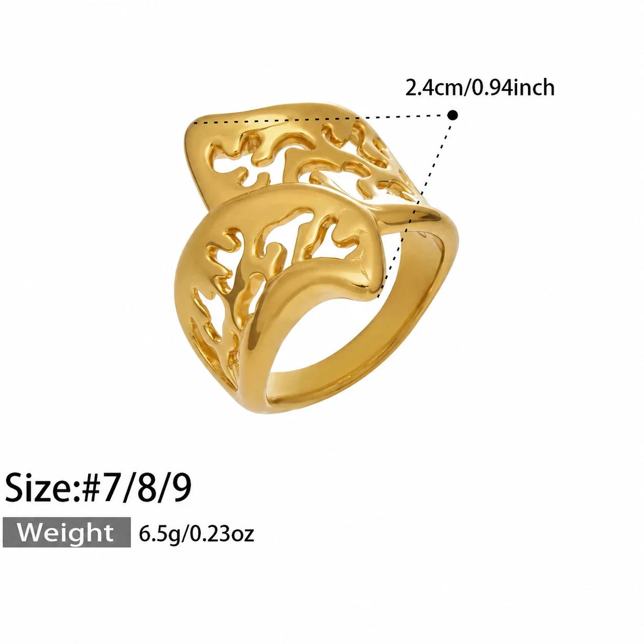 Ring Organic Openwork Brede Band Goud PVD Roestvrij Staal productfoto