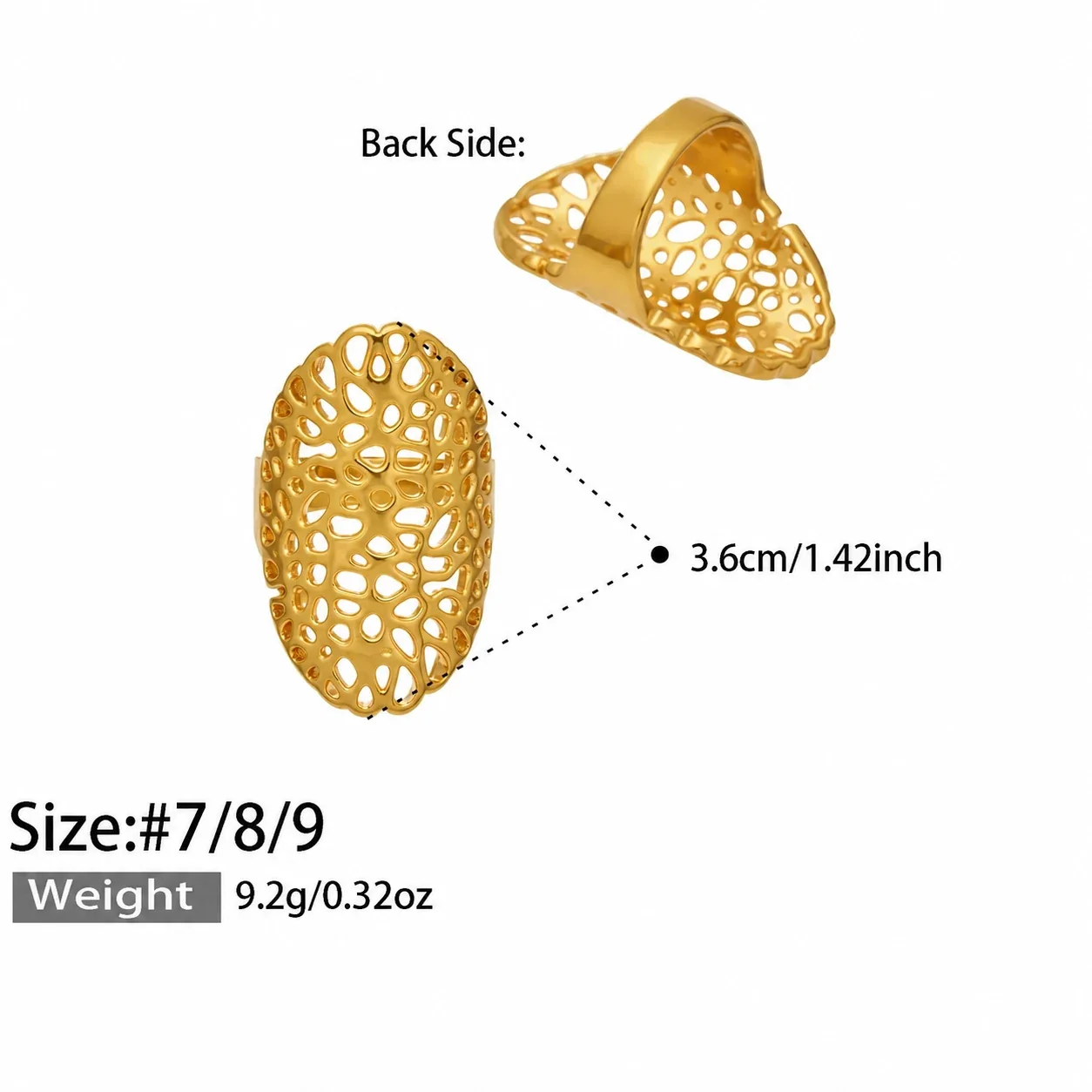 Ring Organic Openwork Brede Band Goud PVD Roestvrij Staal productfoto