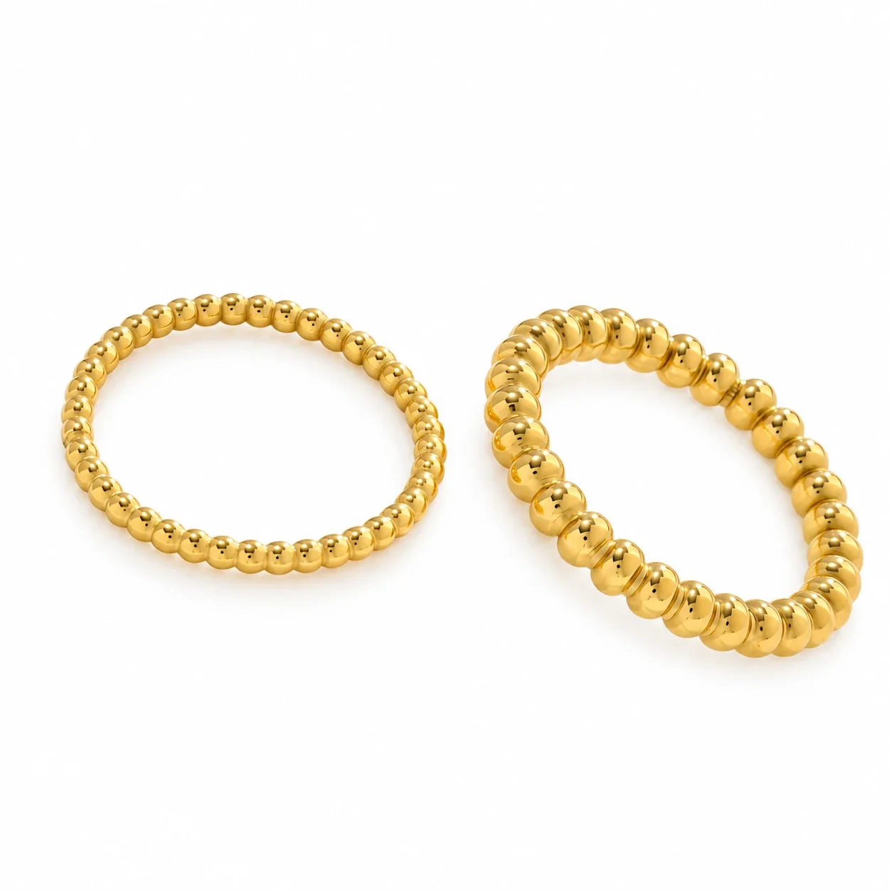 Bead Rings in Fine and Wide Profiles, 18K Gold-Plated Steel
