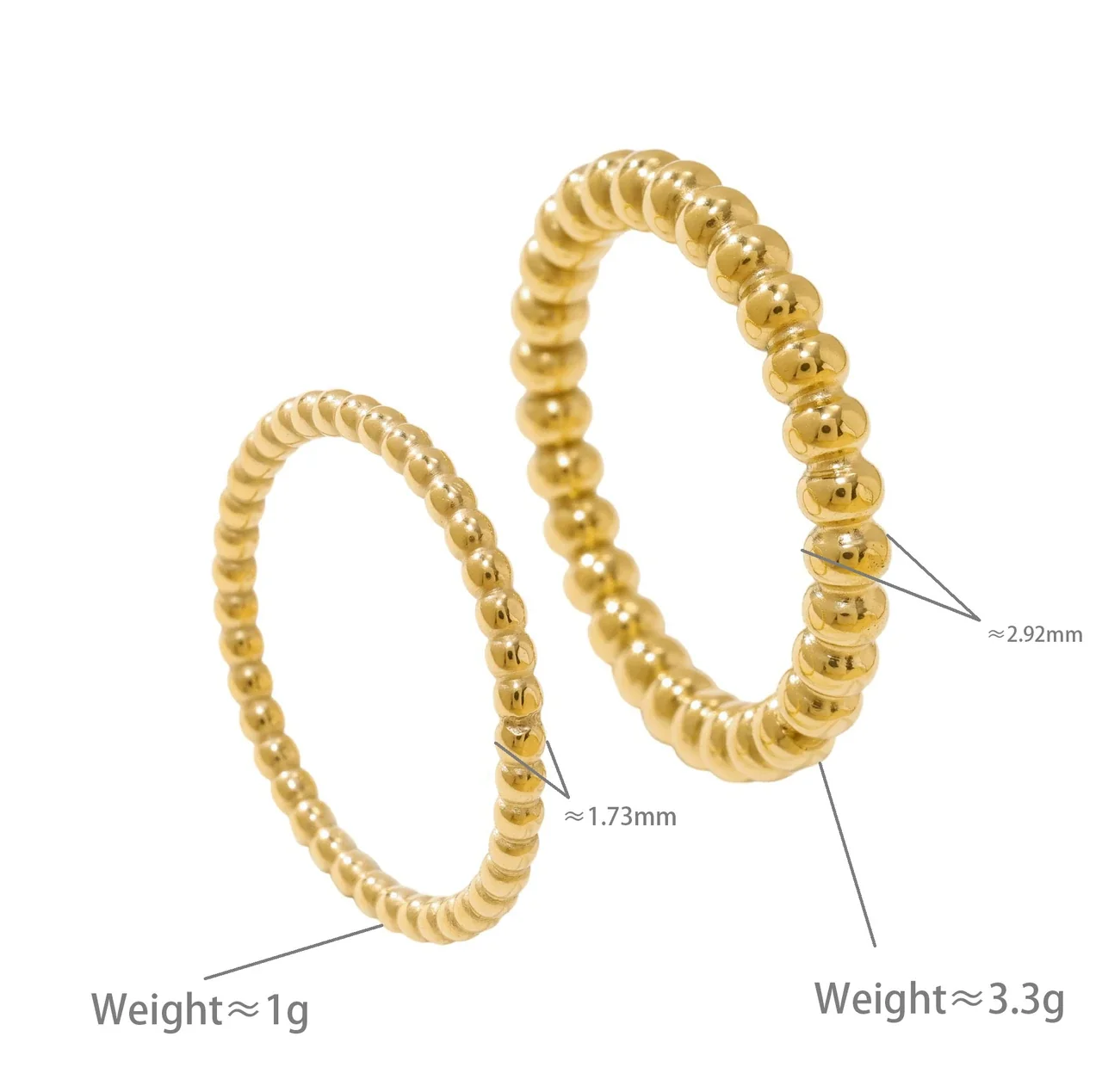 Bead Rings in Fine and Wide Profiles, 18K Gold-Plated Steel