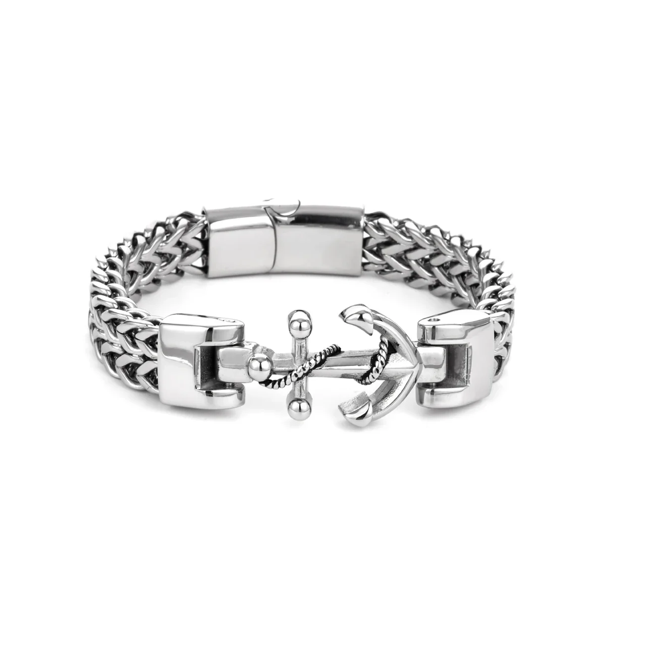 Bracelet Anchor Clasp Double Cuban 316 Stainless Steel PVD - Silver