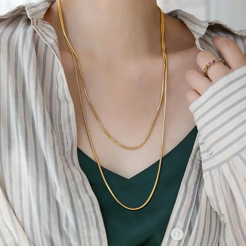 Layered Snake Chain Necklace, 120 cm 18K Gold-Plated Steel