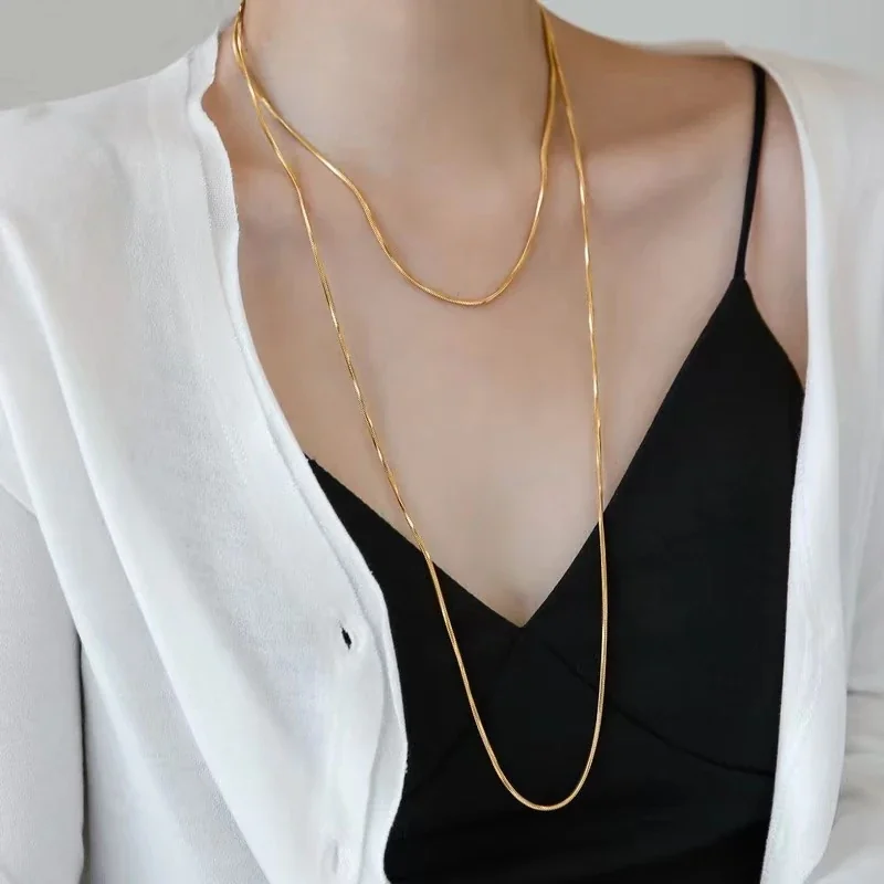 Layered Snake Chain Necklace, 120 cm 18K Gold-Plated Steel