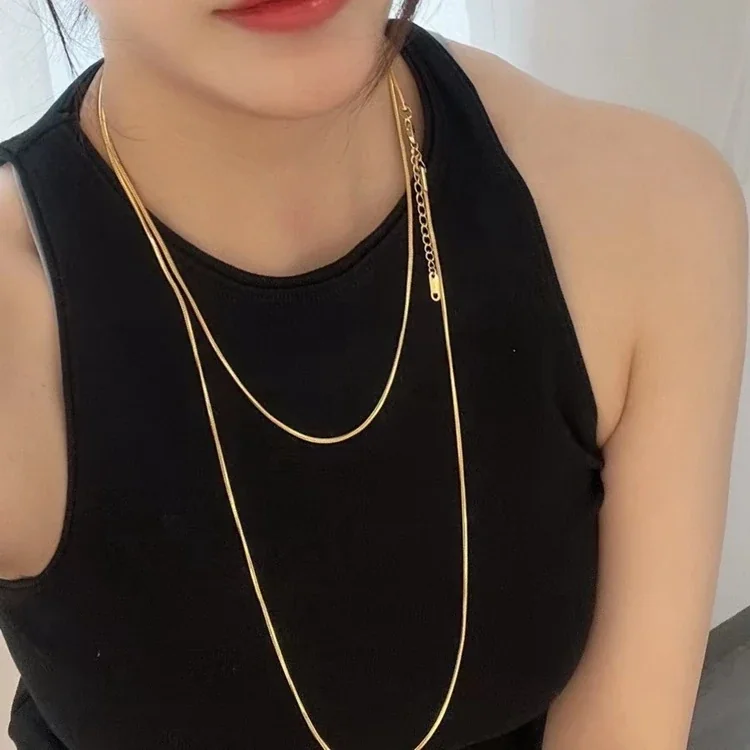 Layered Snake Chain Necklace, 120 cm 18K Gold-Plated Steel
