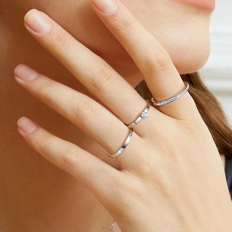 Stainless Steel Ring Set with Solitaire and Pavé Cubic Zirconia