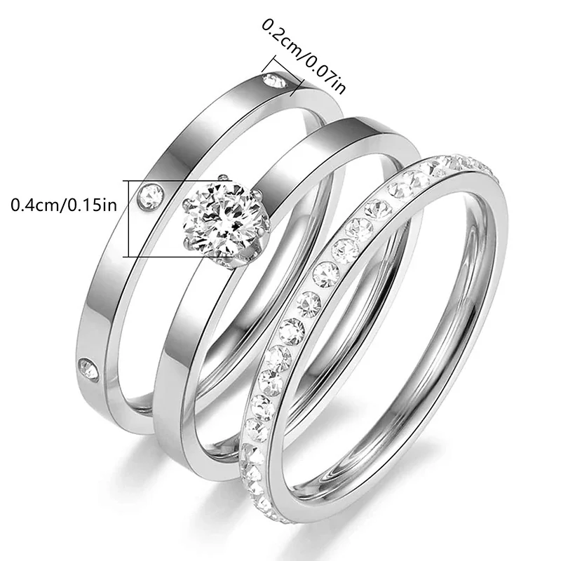 Stainless Steel Ring Set with Solitaire and Pavé Cubic Zirconia