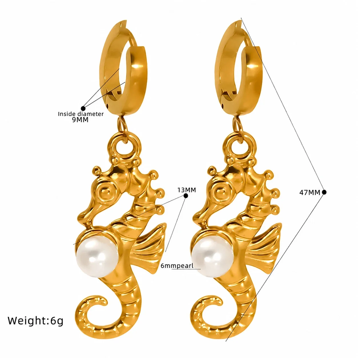Whimsical Gold-Tone Huggie Hoop Pearl-Effect Drop Earrings
