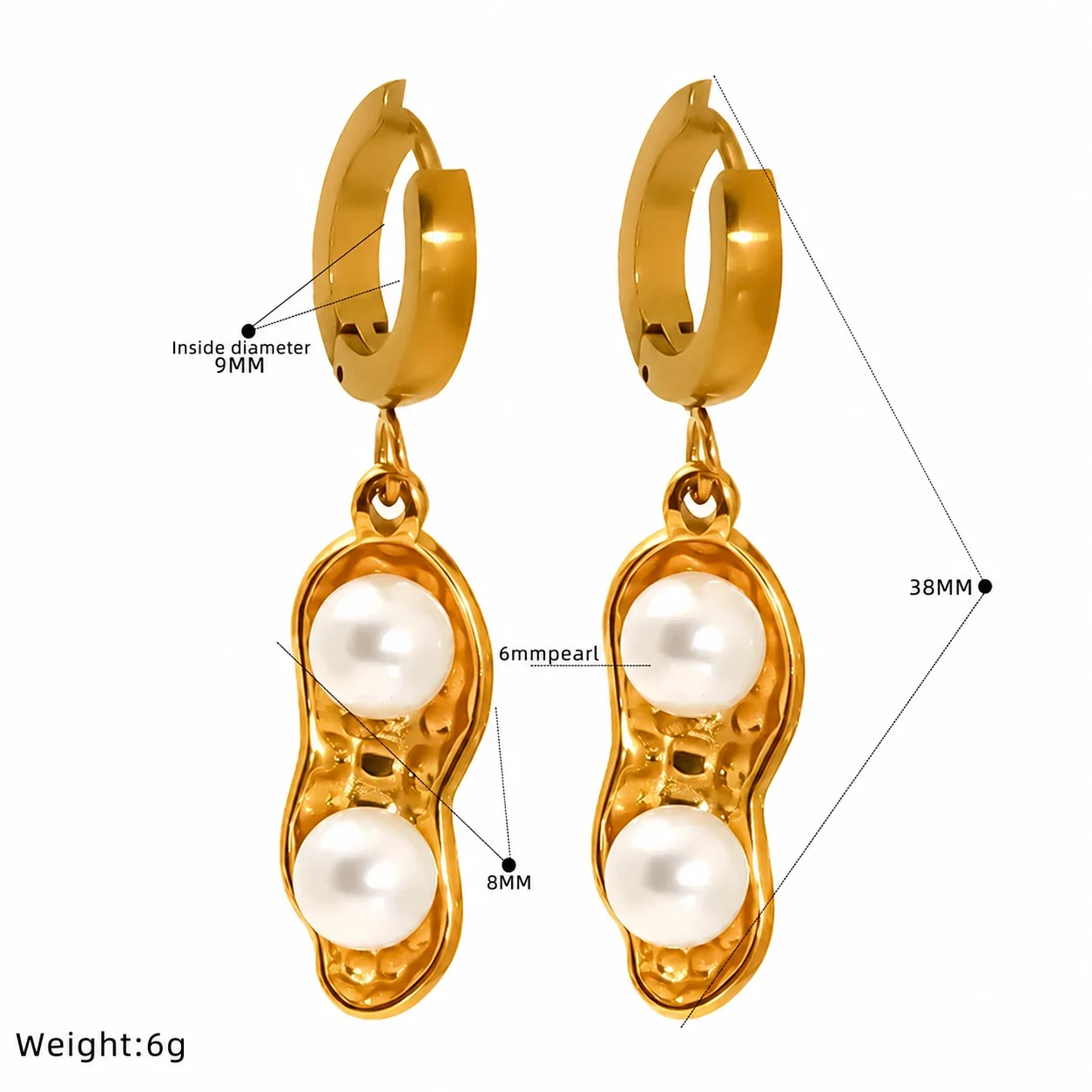 Whimsical Gold-Tone Huggie Hoop Pearl-Effect Drop Earrings - Gold Pod Pearl-Effect
