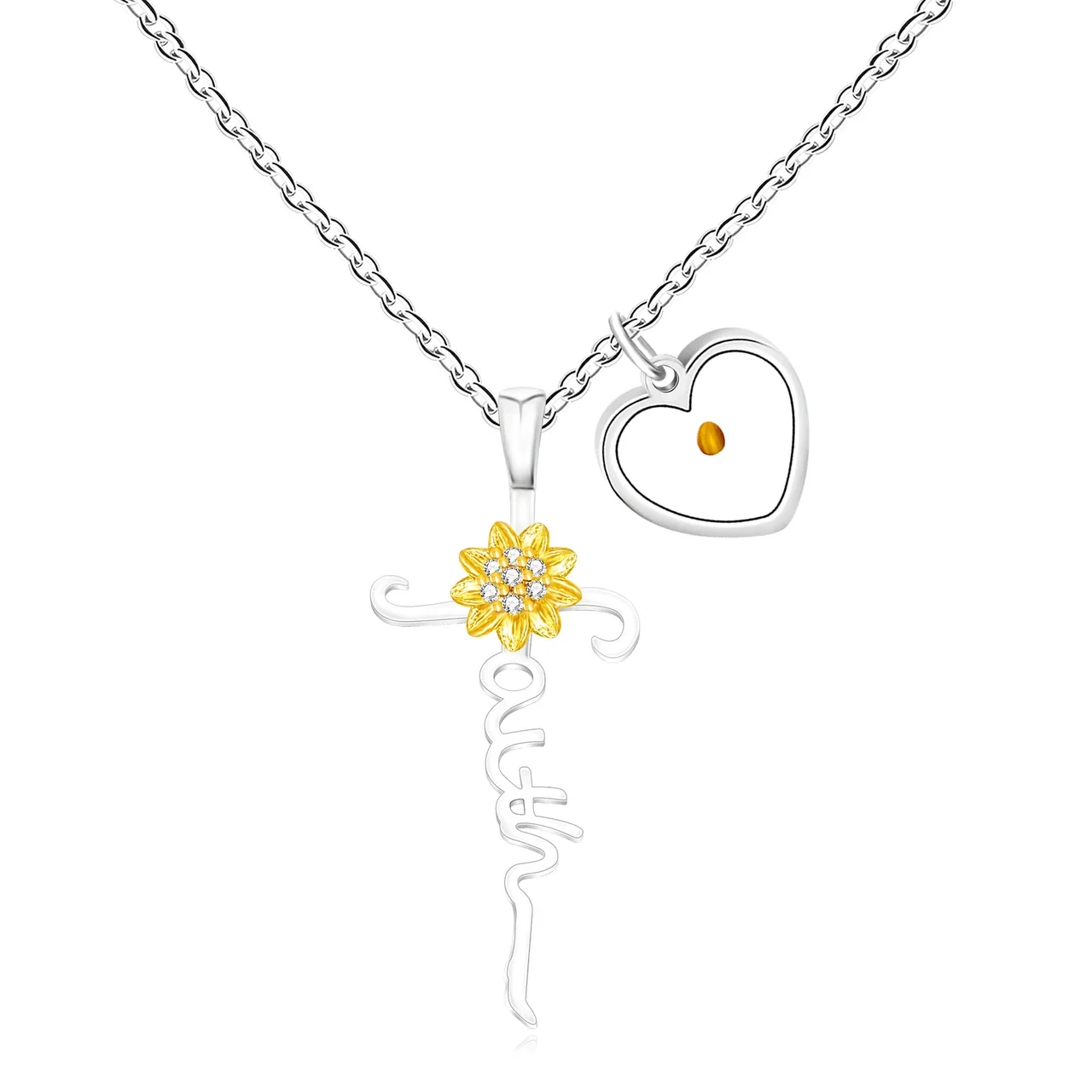 Faith Script 316 Stainless Steel Sunflower Heart PVD Necklace