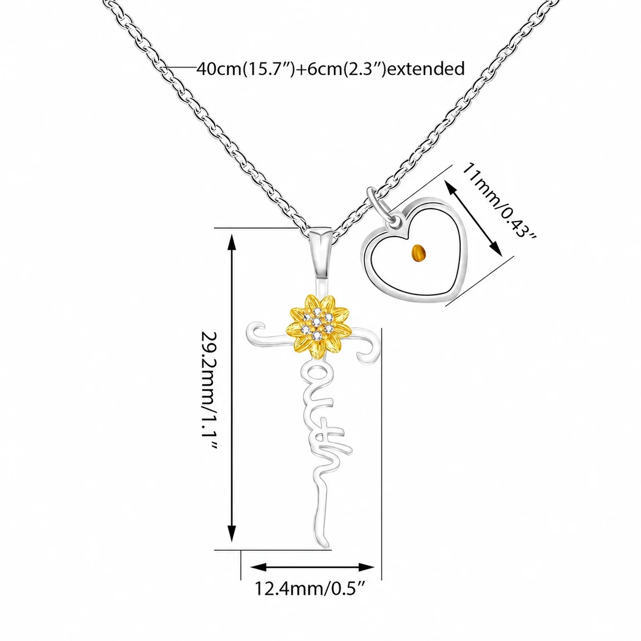 Faith Script 316 Stainless Steel Sunflower Heart Necklace