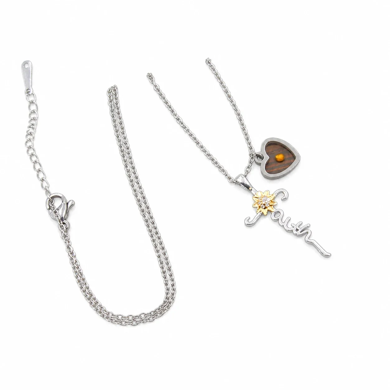 Faith Script 316 Stainless Steel Sunflower Heart Necklace