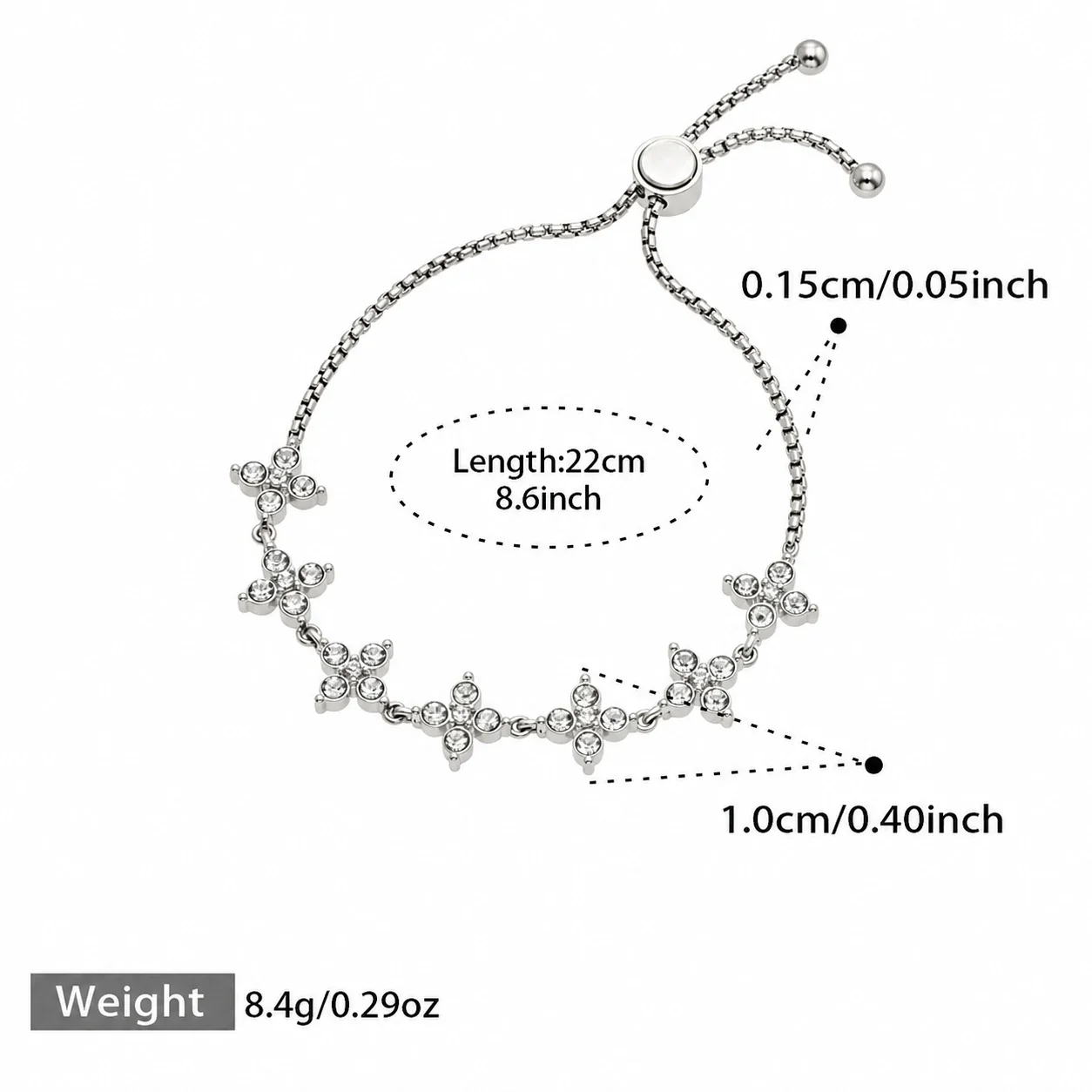 Produktfoto: Strahlendes Kleeblatt-Zirkonia – 316L Edelstahlarmband Damen mit Zugverschluss - PVD