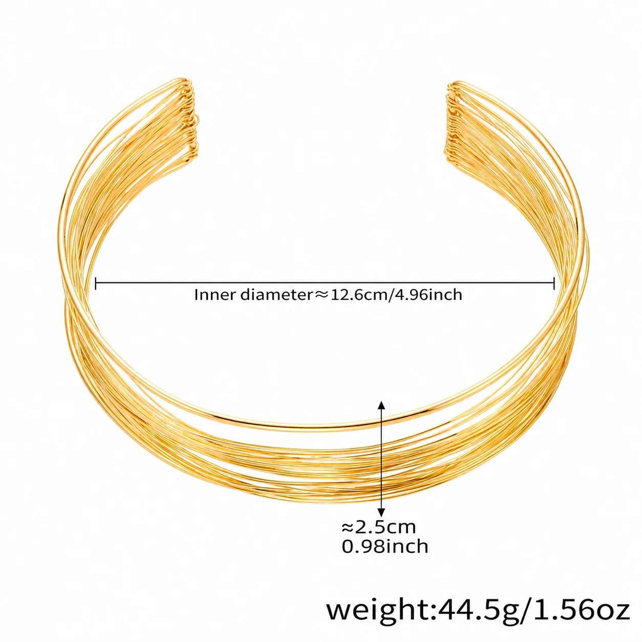 Sculptural Stainless Steel Multi-Wire Collar Cuff Set - Gold Collar