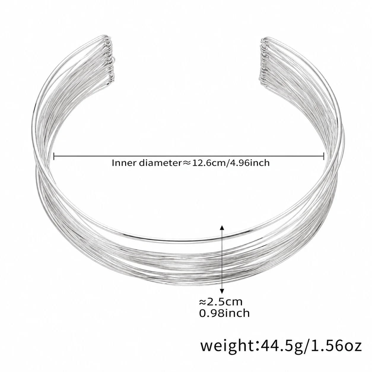 Sculptural Stainless Steel Multi-Wire Collar Cuff Set - Silver Collar