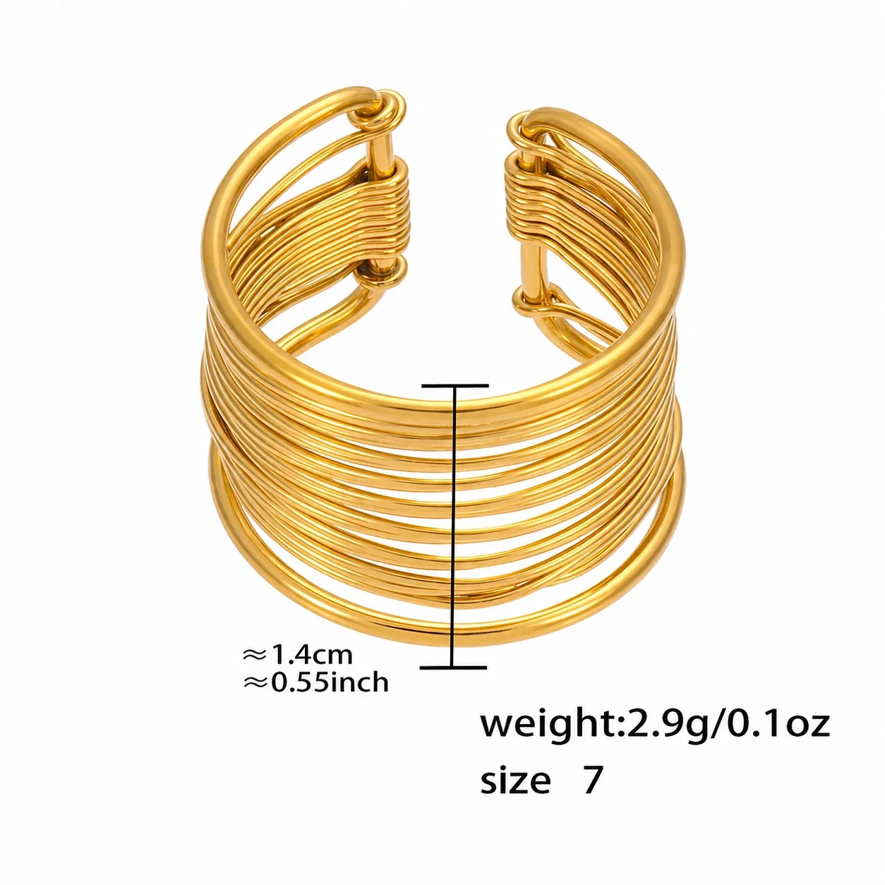 Sculptural Stainless Steel Multi-Wire Collar Cuff Set - Gold Size