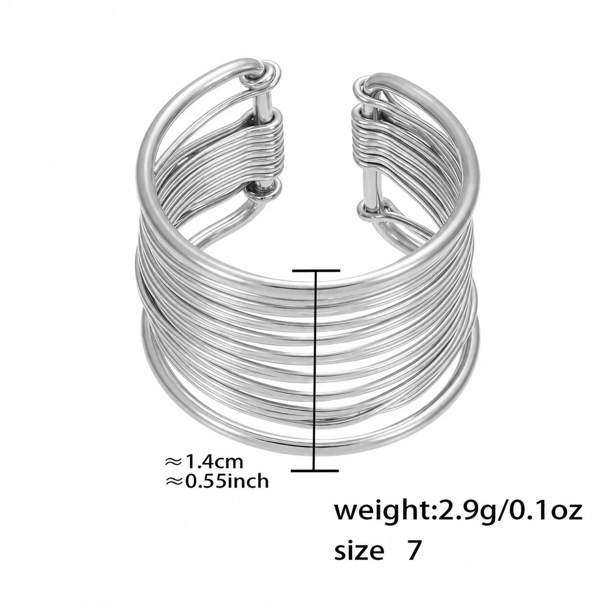 Sculptural Stainless Steel Multi-Wire Collar Cuff Set - Silver Size