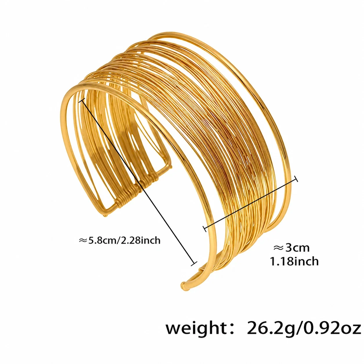 Sculptural Stainless Steel Multi-Wire Collar Cuff Set - Gold Small