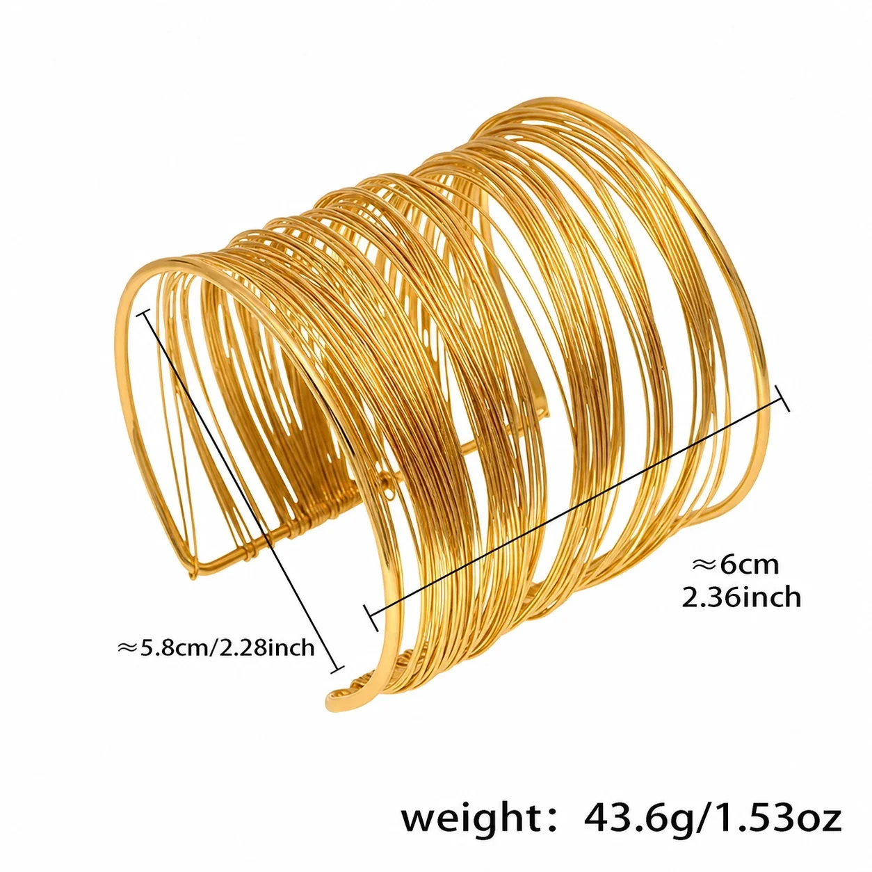 Sculptural Stainless Steel Multi-Wire Collar Cuff Set - Gold Large