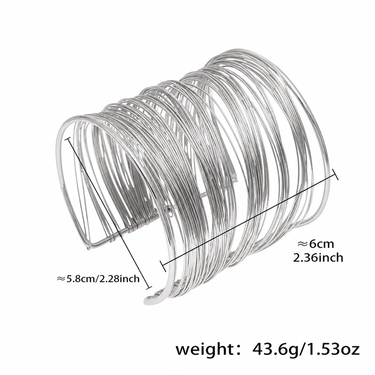 Sculptural Stainless Steel Multi-Wire Collar Cuff Set - Silver Large