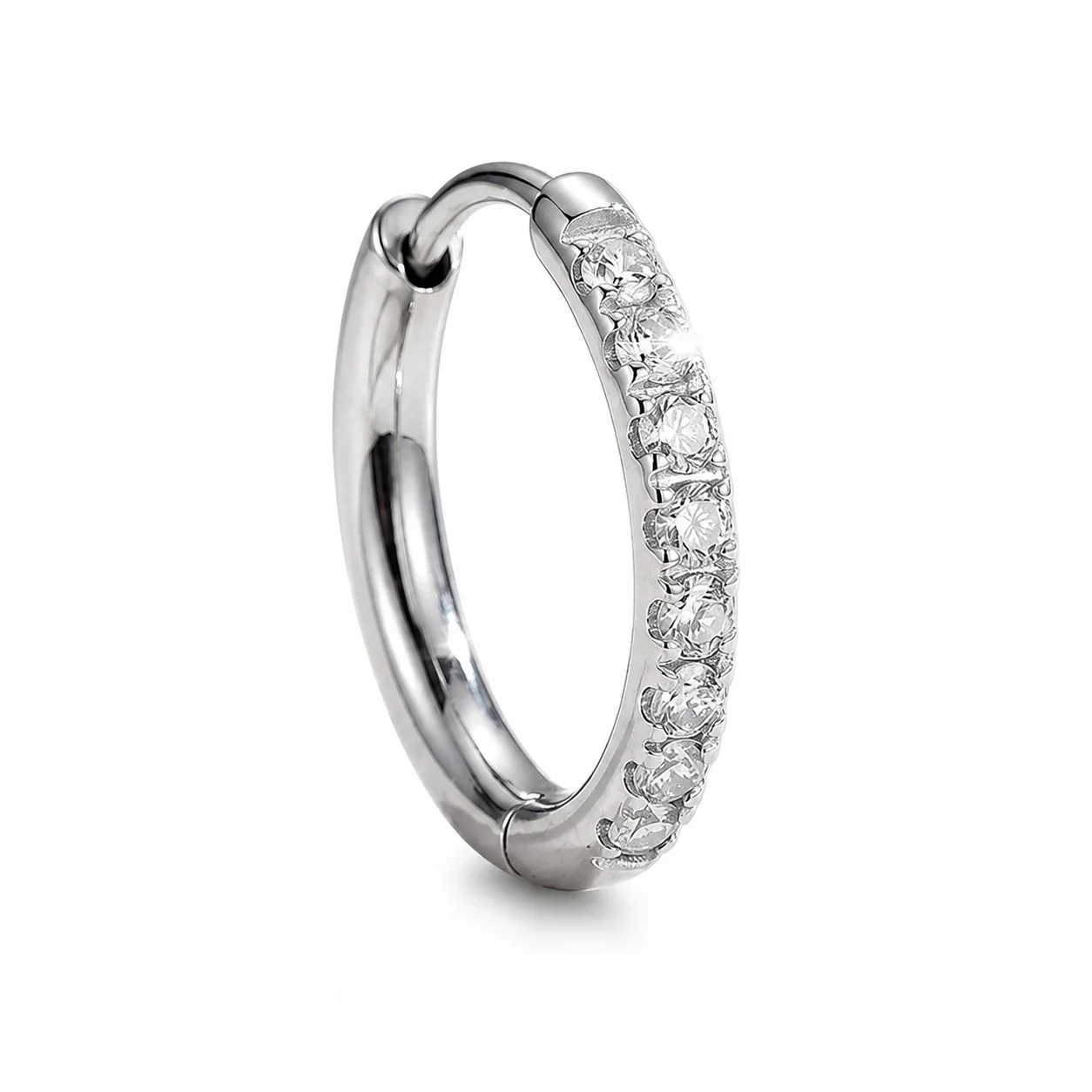 Polished 316 Stainless Steel Pavé CZ Huggie PVD Hoop Earrings