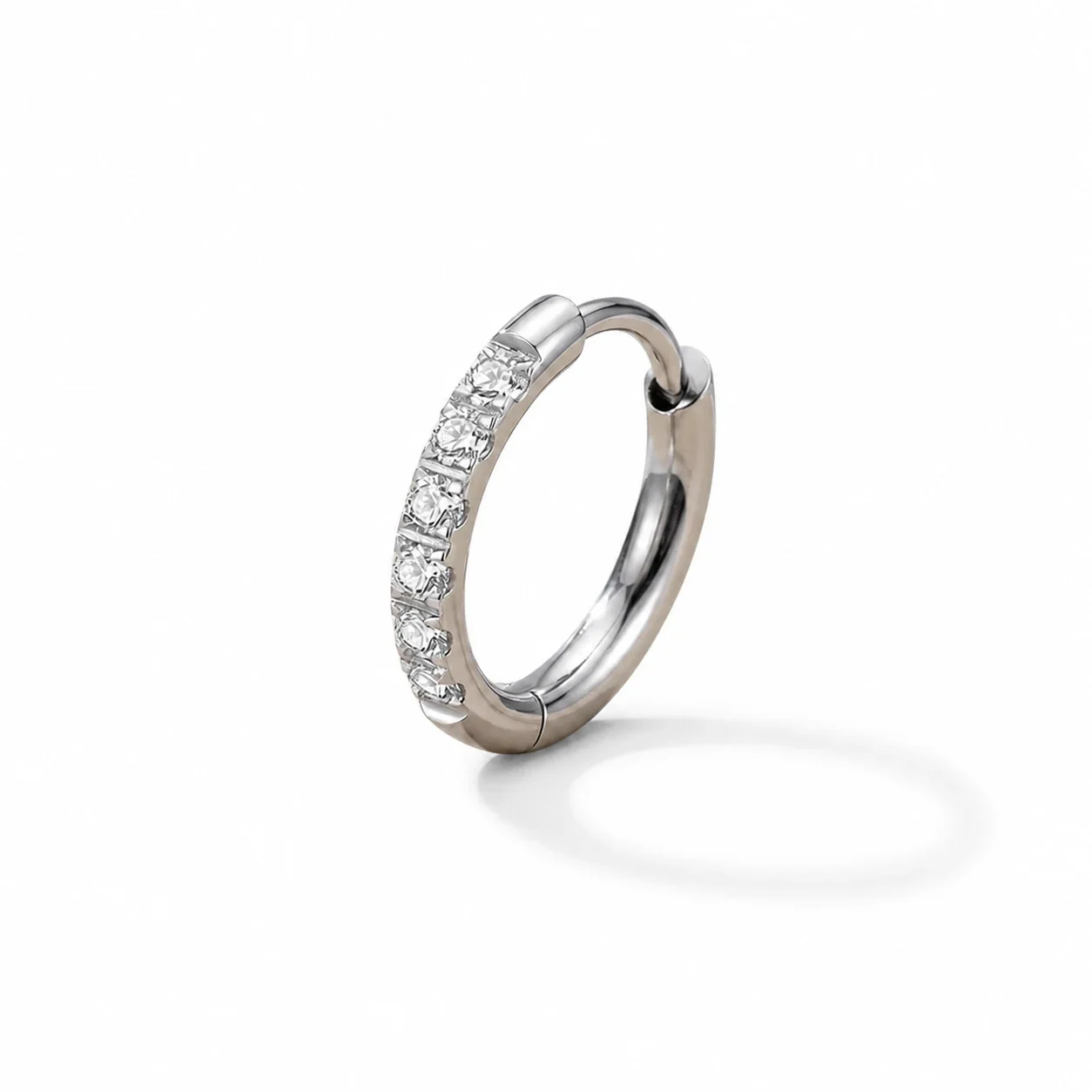 Polished 316 Stainless Steel Pavé CZ Huggie Hoop Earrings