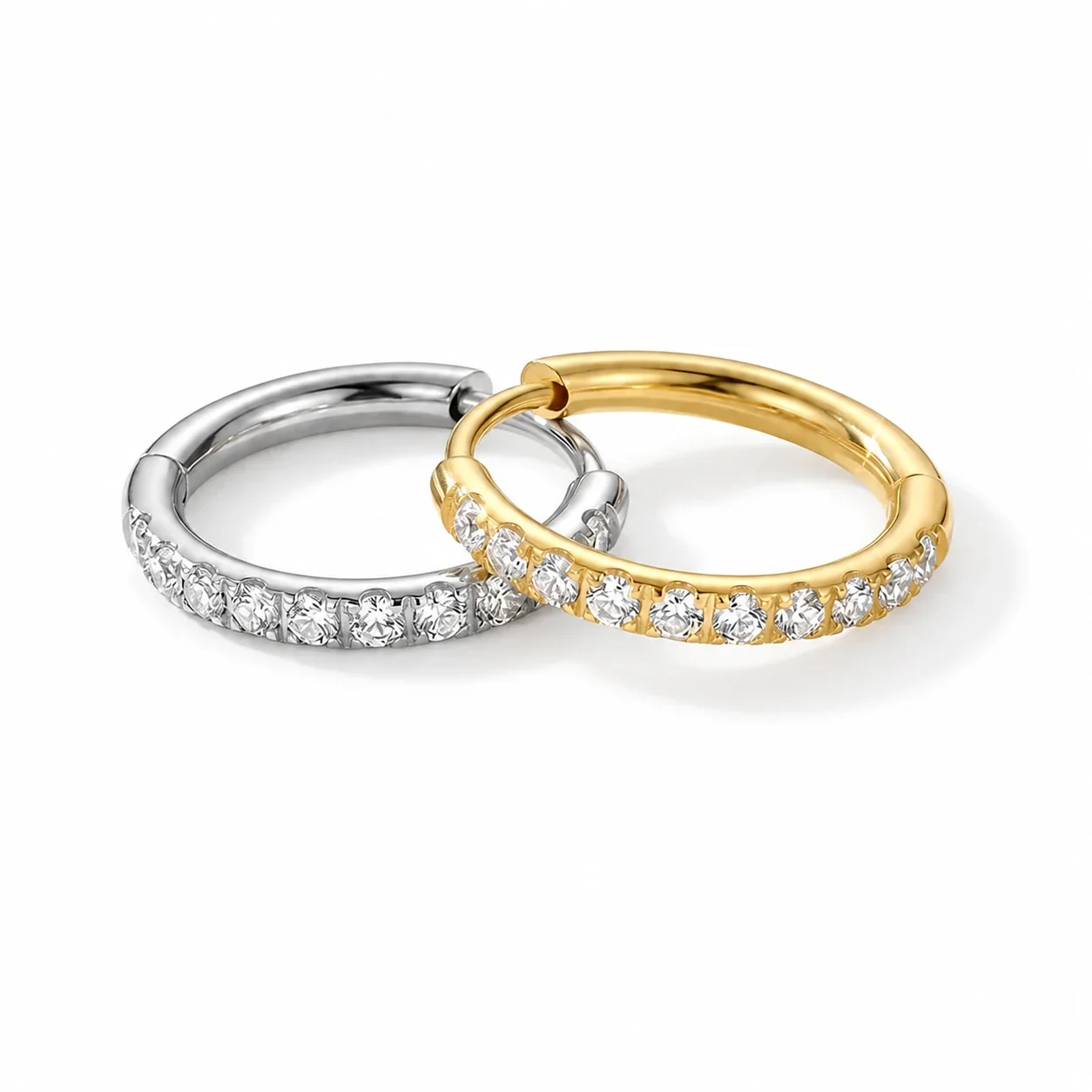 Polished 316 Stainless Steel Pavé CZ Huggie Hoop Earrings