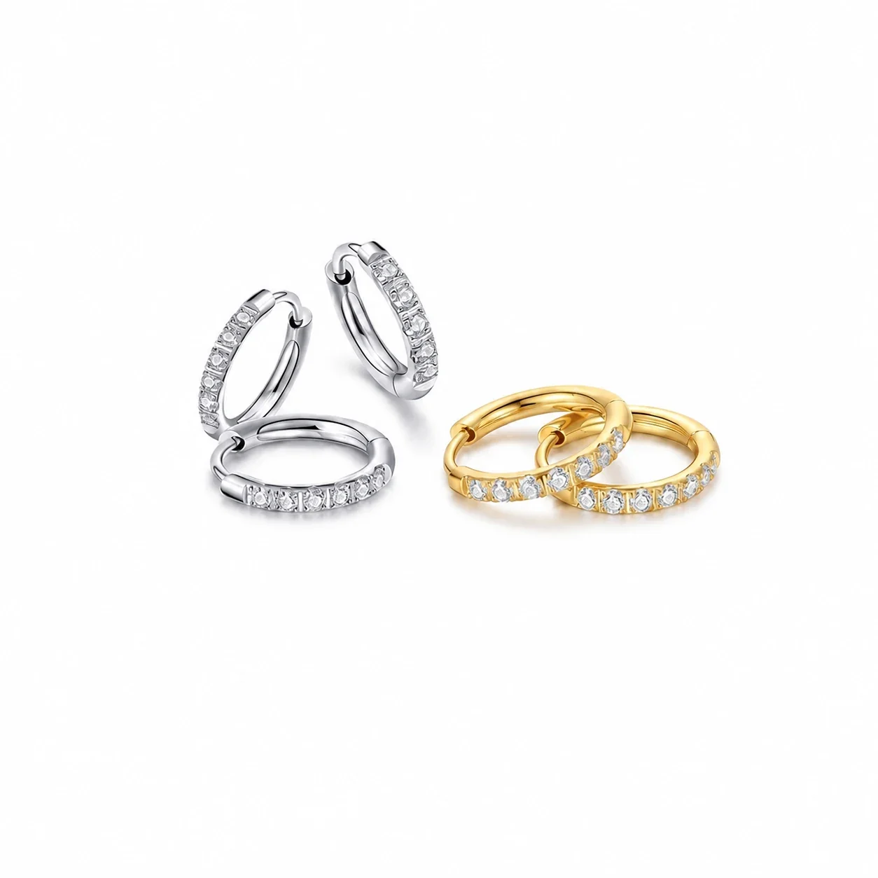 Polished 316 Stainless Steel Pavé CZ Huggie Hoop Earrings