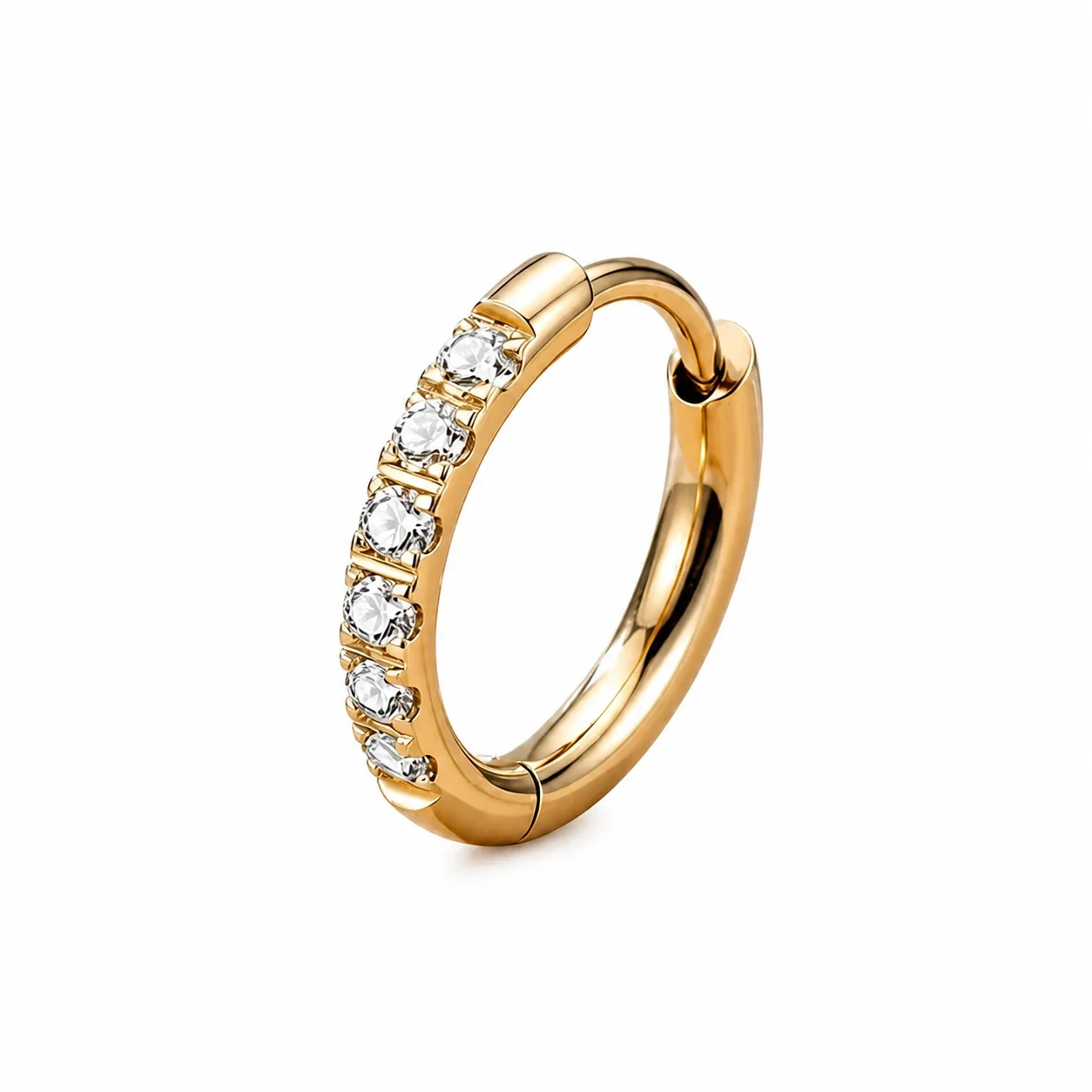 Polished 316 Stainless Steel Pavé CZ Huggie Hoop Earrings - Gold