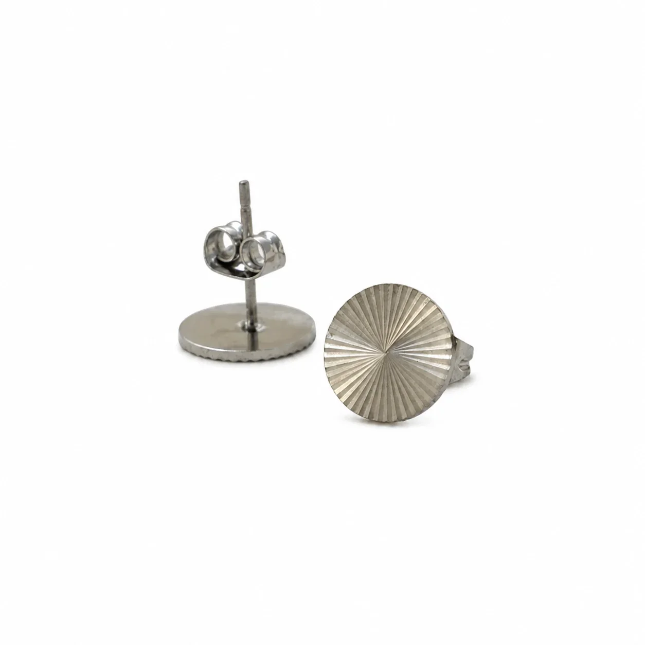 Sunburst 316 Stainless Steel Round Disc Stud Earrings