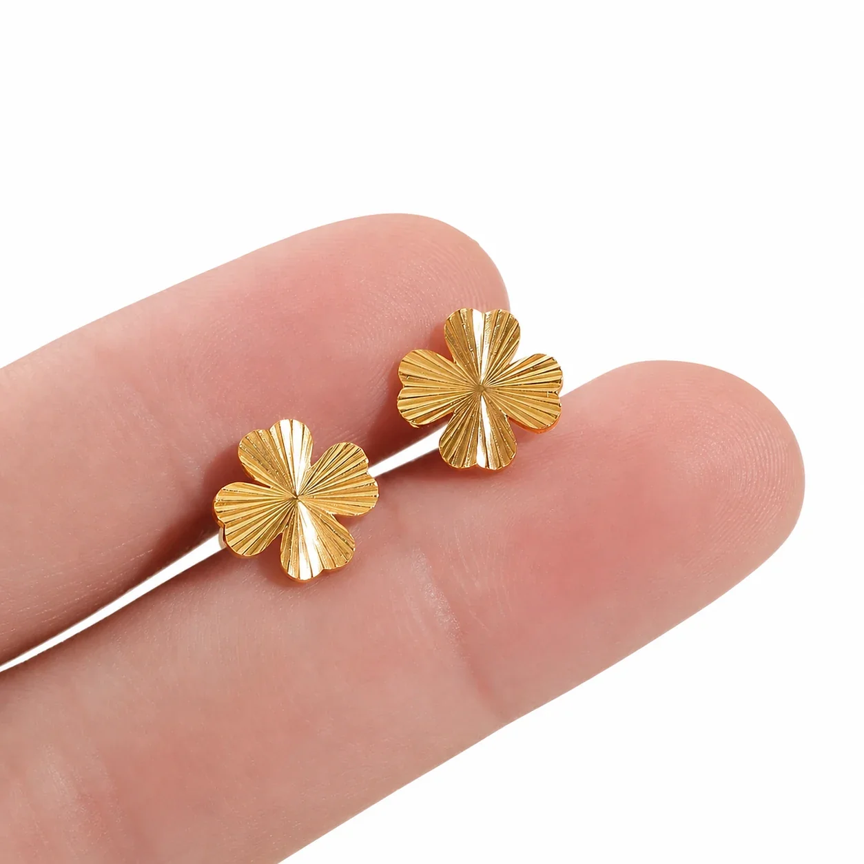 Gold-Plated Stainless Steel Heart Clover Ball Stud Earrings
