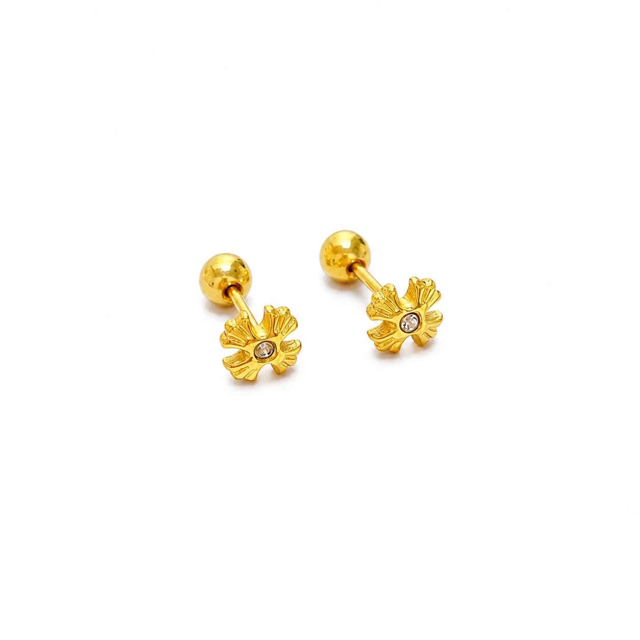 Gold-Plated Stainless Steel Heart Clover Ball Stud Earrings