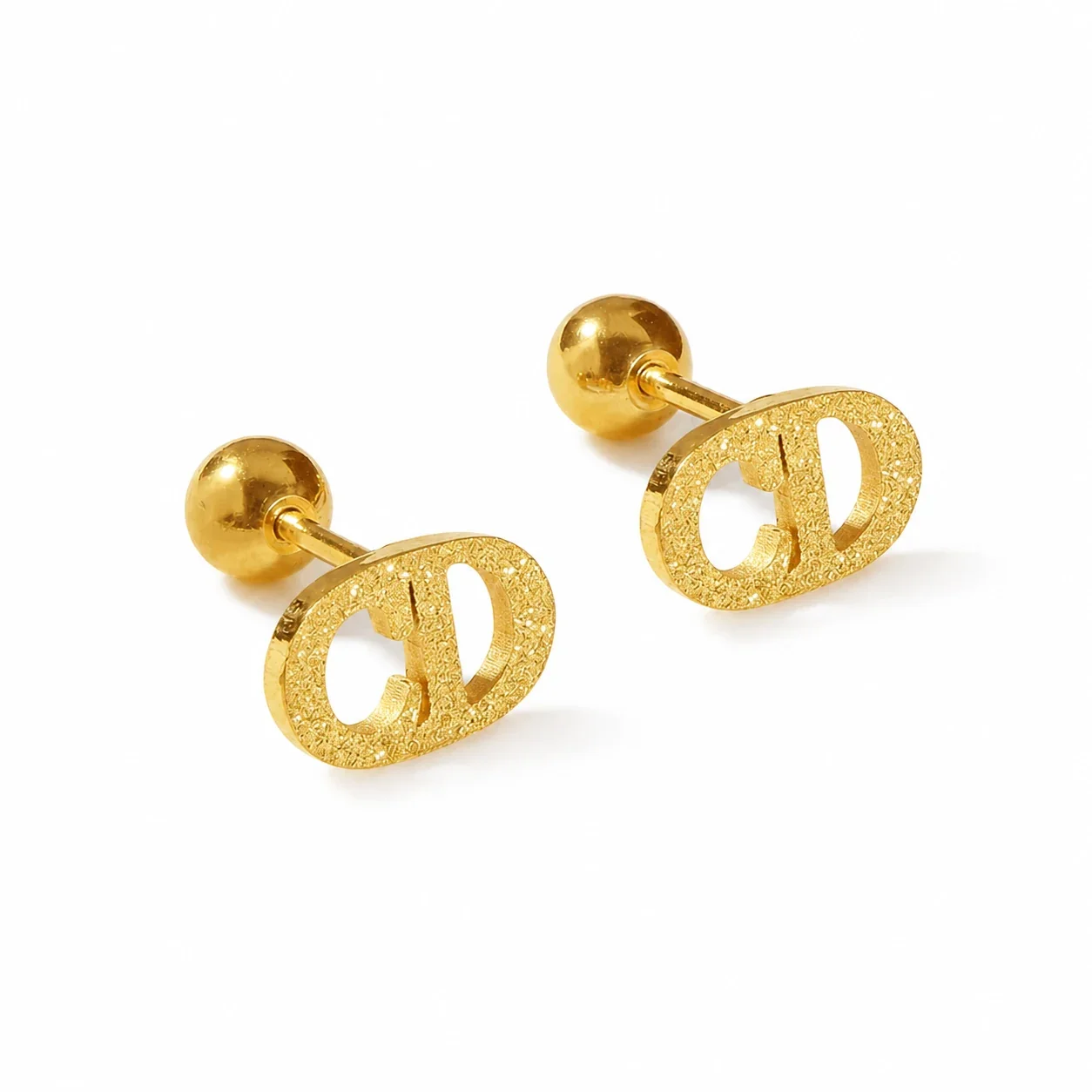 Gold-Plated Stainless Steel Heart Clover Ball Stud Earrings - Gold Letter Motif Stud