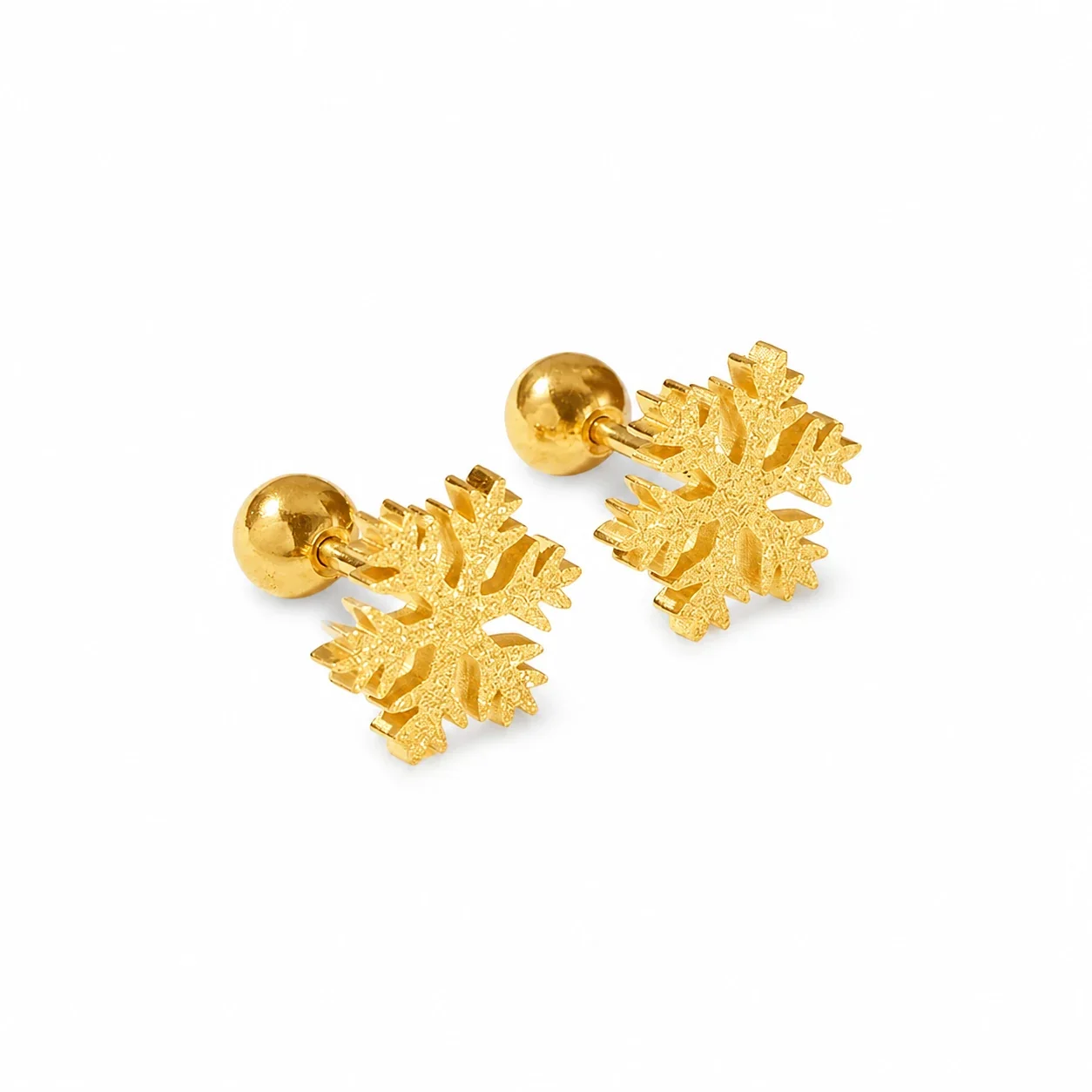 Gold-Plated Stainless Steel Heart Clover Ball Stud Earrings - Gold Matte Snowflake Stud