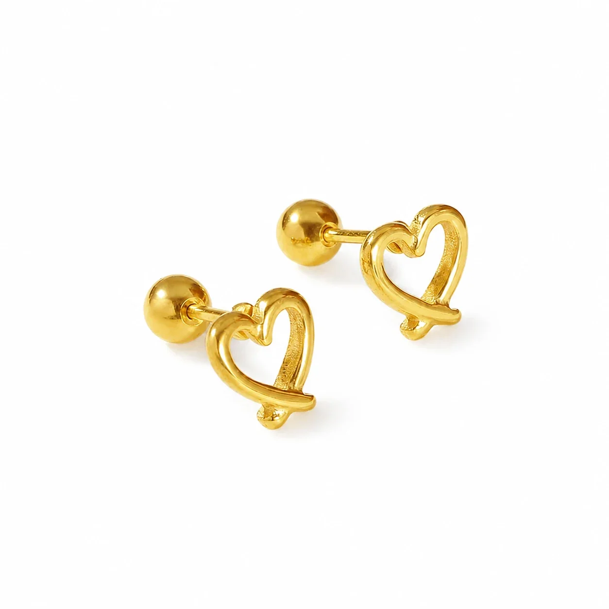 Gold-Plated Stainless Steel Heart Clover Ball Stud Earrings - Gold Open Heart Stud
