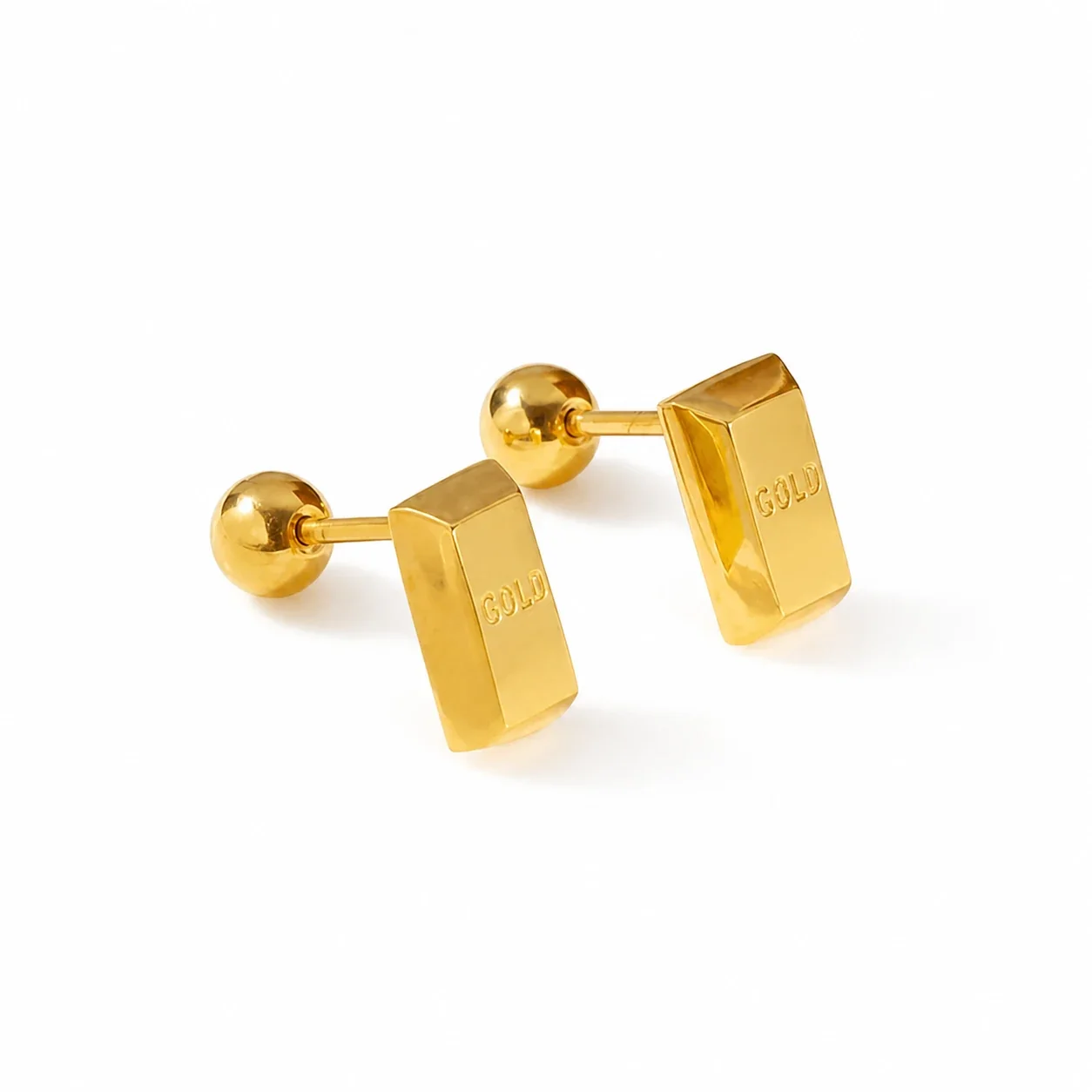 Gold-Plated Stainless Steel Heart Clover Ball Stud Earrings - Gold Brick Stud