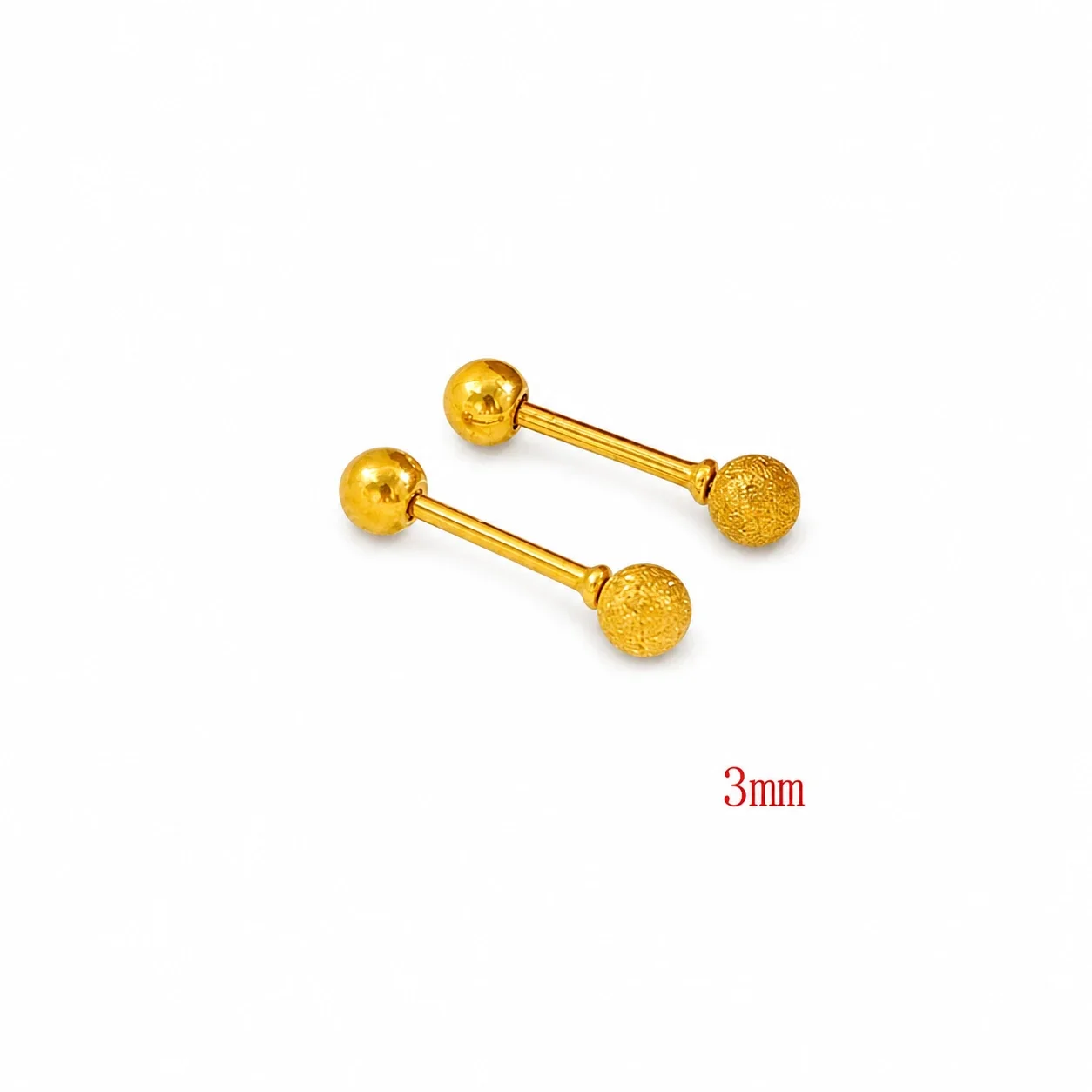 Gold-Plated Stainless Steel Heart Clover Ball Stud Earrings - Gold Matte Ball Stud mm