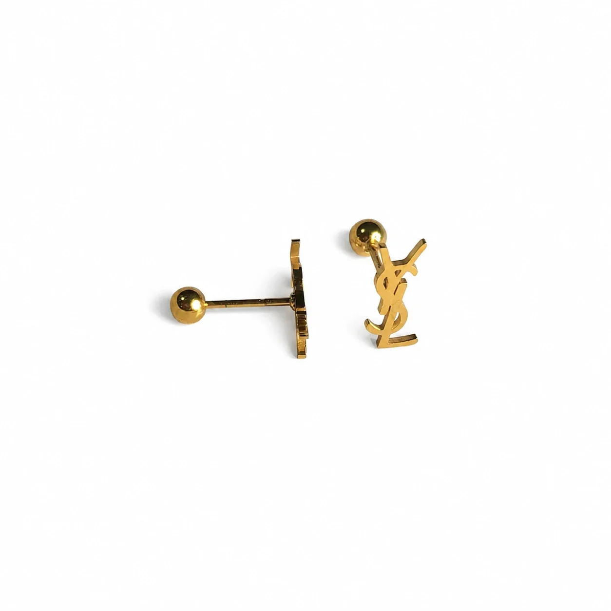 Gold-Plated Stainless Steel Heart Clover Ball Stud Earrings - Gold 3D Letter Stud