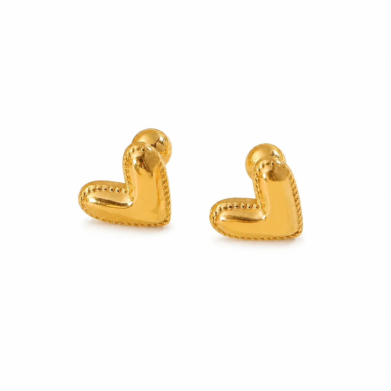 Gold-Plated Stainless Steel Heart Clover Ball Stud Earrings - Gold Scalloped Heart Stud