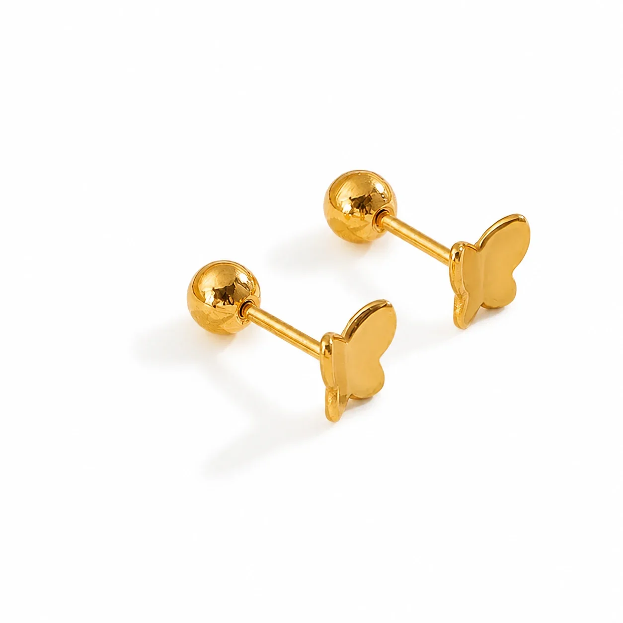 Gold-Plated Stainless Steel Heart Clover Ball Stud Earrings - Gold Mini Butterfly Stud